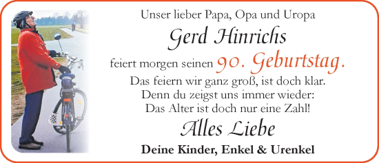 Glückwunschanzeige von Gerd Hinrichs von BM