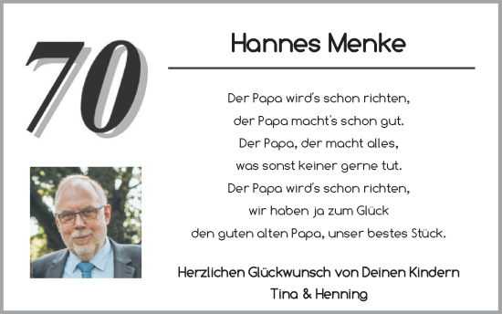 Glückwunschanzeige von Hannes Menke von Nordwest-Zeitung