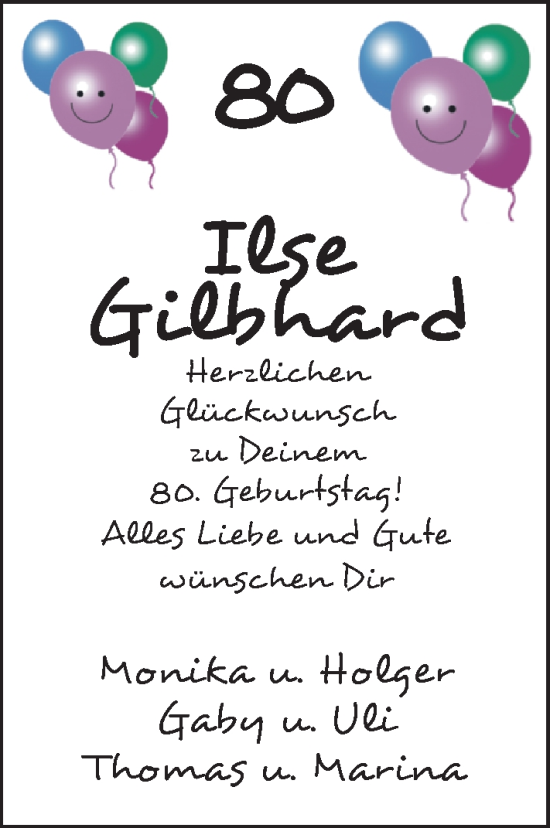 Glückwunschanzeige von Ilse Gilbhard von Nordwest-Zeitung