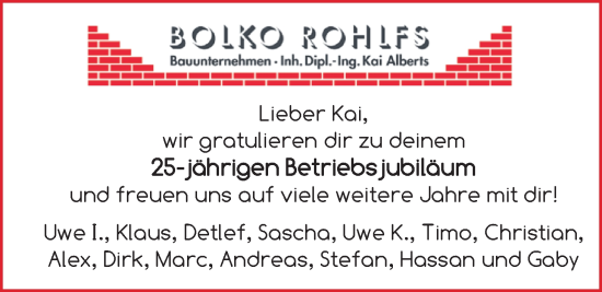 Glückwunschanzeige von Kai Rohlfs von Nordwest-Zeitung
