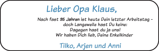 Glückwunschanzeige von Klaus Van Grieken von EZ