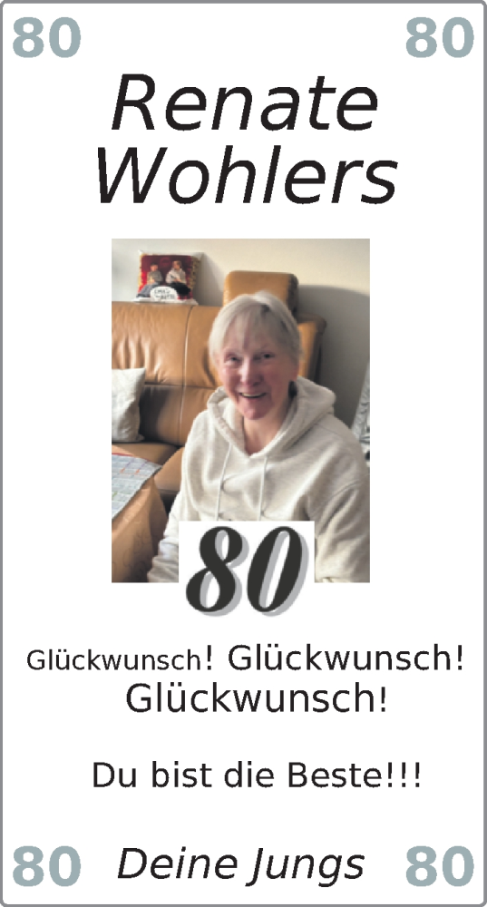Glückwunschanzeige von Renate Wohlers von Nordwest-Zeitung