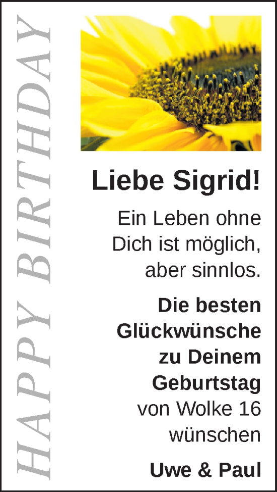 Glückwunschanzeige von Sigrid  von Nordwest-Zeitung