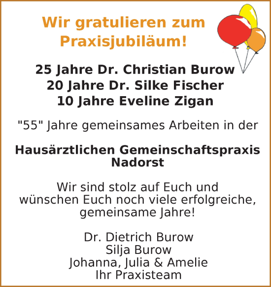 Glückwunschanzeige von Dr. Christian Burow von Nordwest-Zeitung