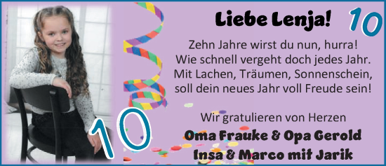 Glückwunschanzeige von Lenja  von EZ