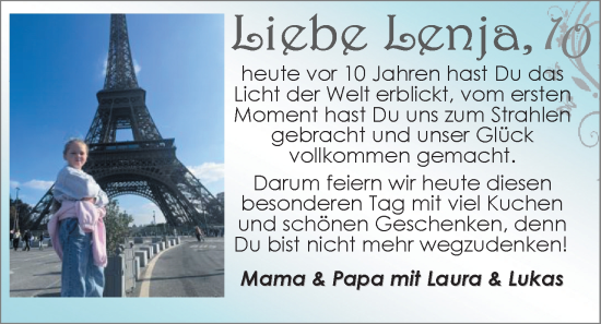 Glückwunschanzeige von Lenja  von EZ