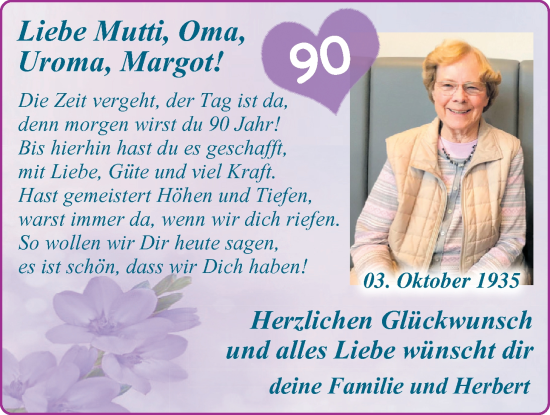 Glückwunschanzeige von Margot  von BM