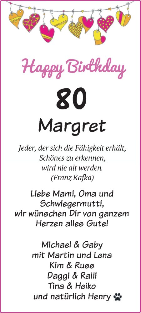 Glückwunschanzeige von Margret  von BM