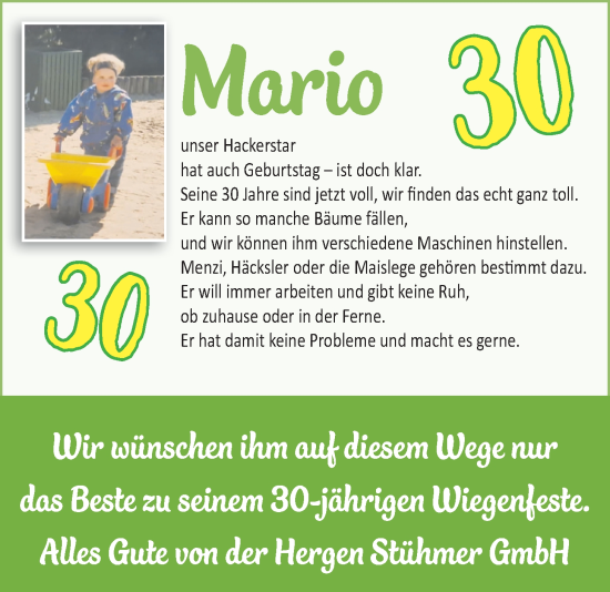 Glückwunschanzeige von Mario  von Nordwest-Zeitung