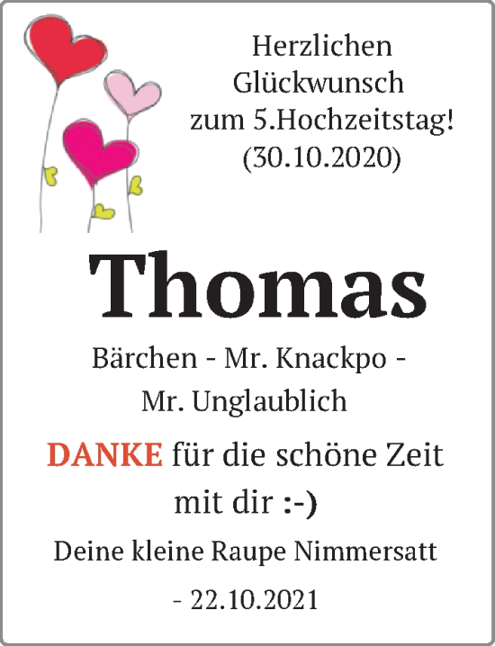 Glückwunschanzeige von Thomas  von Nordwest-Zeitung