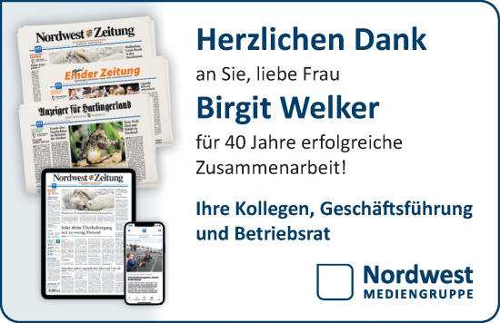 Glückwunschanzeige von Birgit Welker von Nordwest-Zeitung