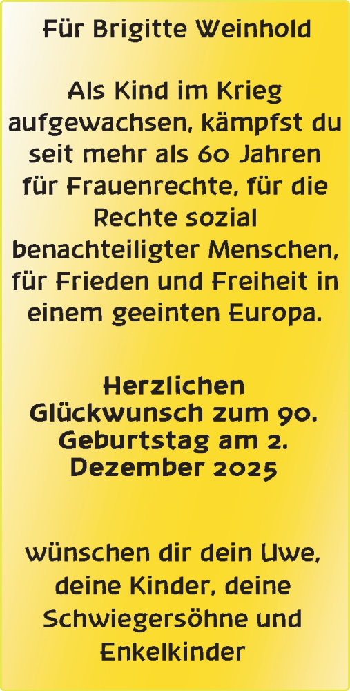 Glückwunschanzeige von Brigitte Weinhold von Nordwest-Zeitung