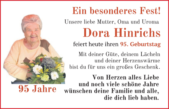 Glückwunschanzeige von Dora Hinrichs von BM