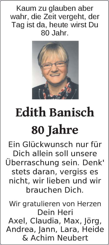 Glückwunschanzeige von Edith Banisch von Nordwest-Zeitung