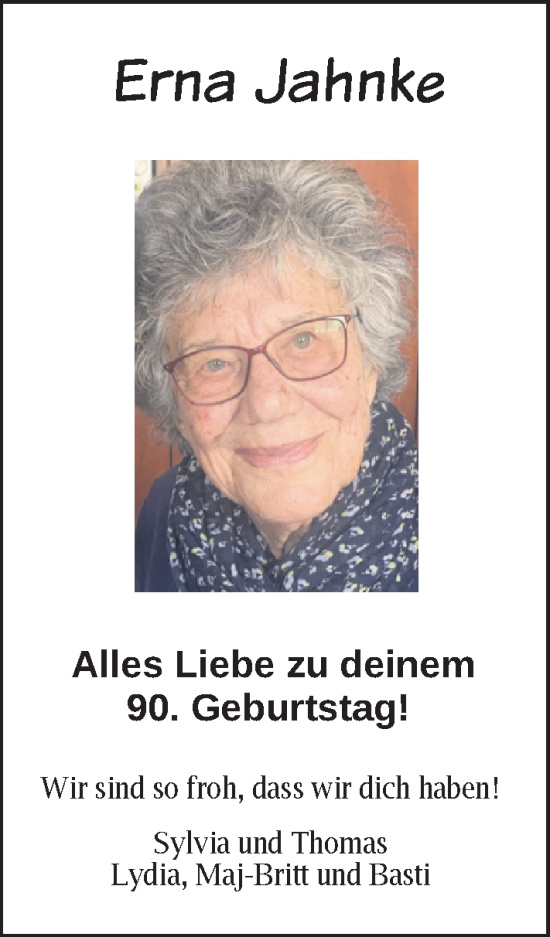 Glückwunschanzeige von Erna Jahnke von Nordwest-Zeitung