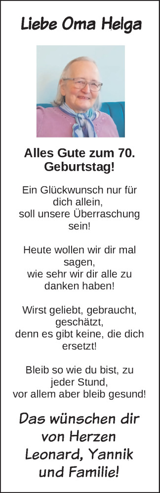 Glückwunschanzeige von Helga Kiesewetter von Nordwest-Zeitung
