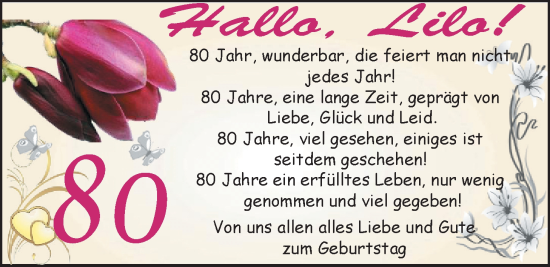 Glückwunschanzeige von Lilo  von EZ