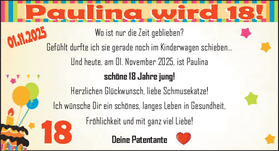 Glückwunschanzeige von Paulina  von EZ