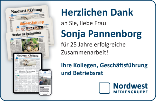 Glückwunschanzeige von Sonja Pannenborg von Nordwest-Zeitung