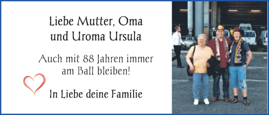 Glückwunschanzeige von Ursula Rektor von BM