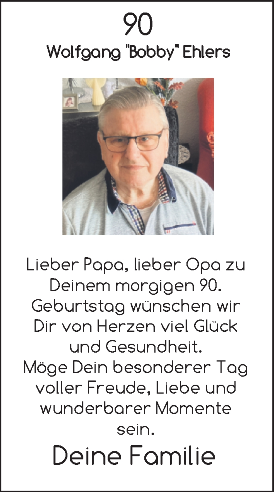 Glückwunschanzeige von Wolfgang Ehlers von Nordwest-Zeitung