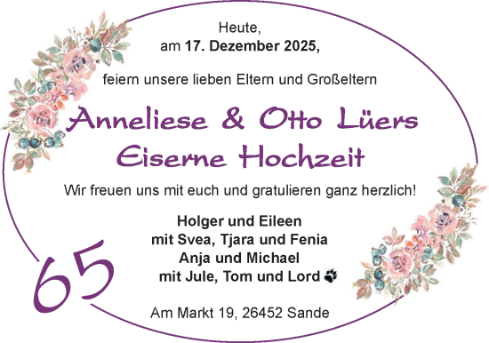 Glückwunschanzeige von Anneliese und Otto Lüers von BM
