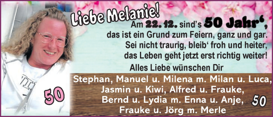 Glückwunschanzeige von Melanie  von EZ