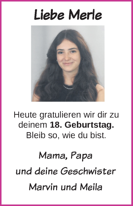 Glückwunschanzeige von Merle  von Nordwest-Zeitung