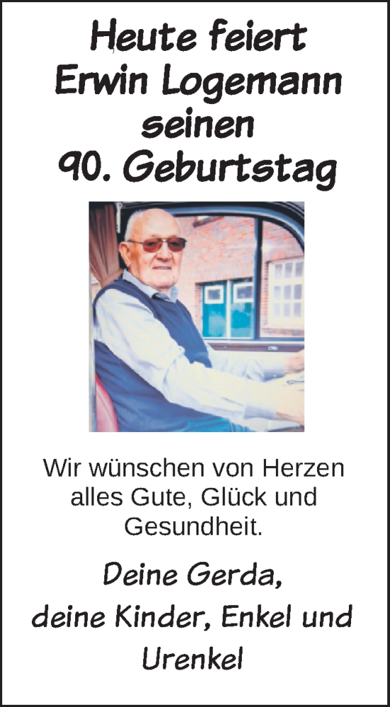 Glückwunschanzeige von Erwin Logemann von Nordwest-Zeitung