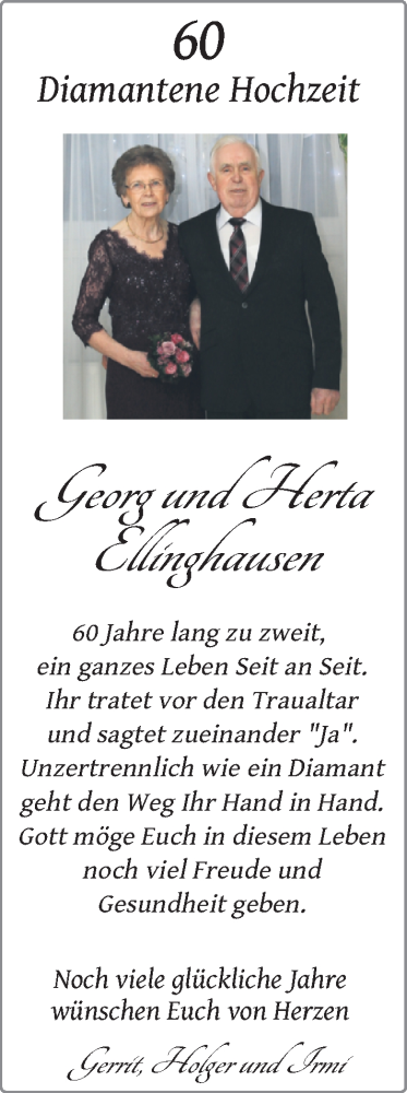 Glückwunschanzeige von Georg und Herta Ellinghausen von Nordwest-Zeitung