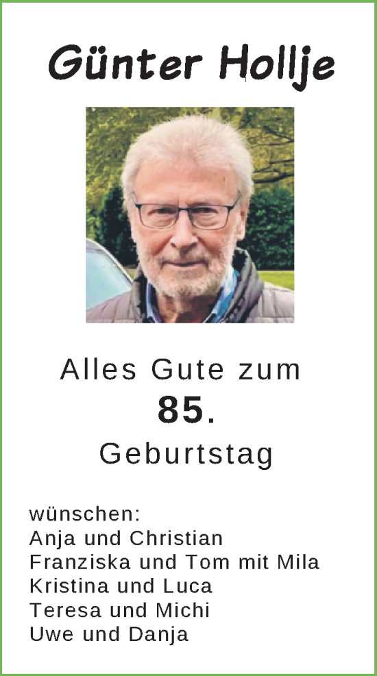 Glückwunschanzeige von Günter Hollje von Nordwest-Zeitung