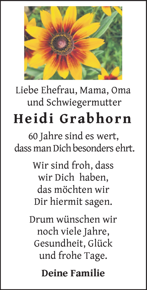 Glückwunschanzeige von Heidi Grabhorn von Nordwest-Zeitung
