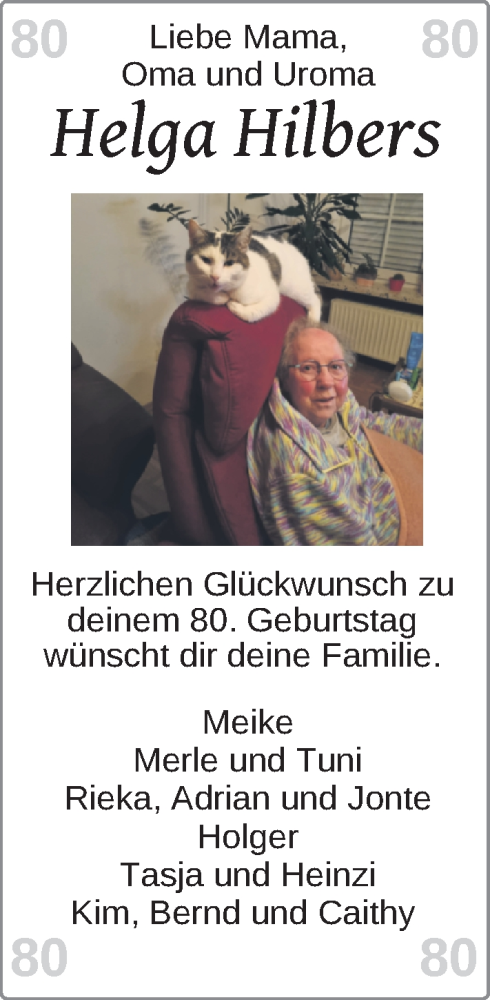 Glückwunschanzeige von Helga Hilbers von Nordwest-Zeitung