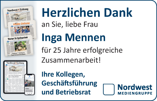 Glückwunschanzeige von Inga Mennen von BM