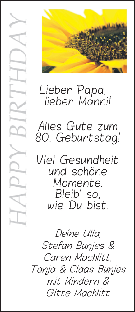 Glückwunschanzeige von Manfred Bunjes von Nordwest-Zeitung