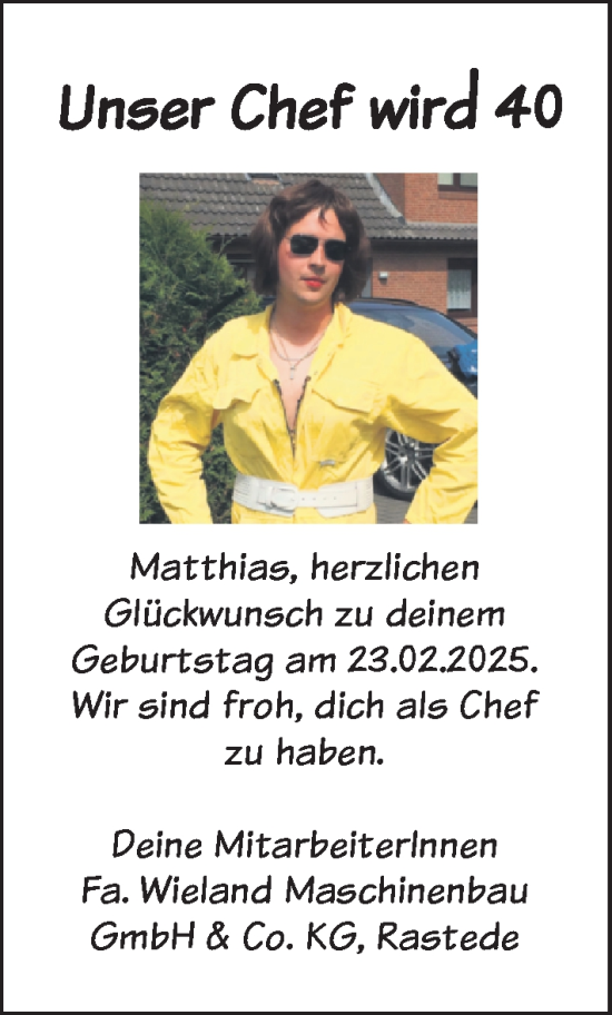 Glückwunschanzeige von Matthias Wieland von Nordwest-Zeitung