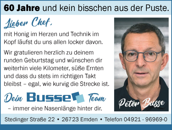 Glückwunschanzeige von Peter Busse von EZ