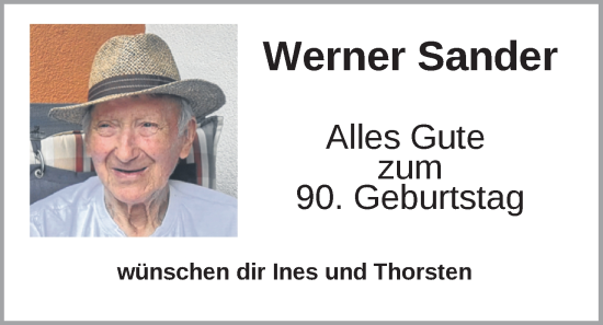 Glückwunschanzeige von Werner Sander von Nordwest-Zeitung