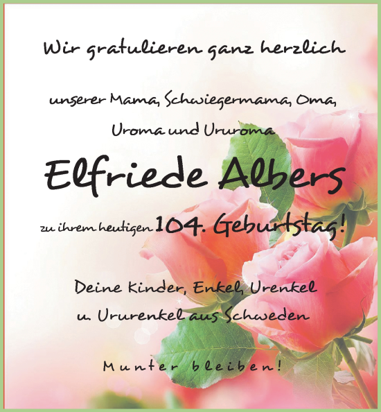 Glückwunschanzeige von Elfriede Albers von Nordwest-Zeitung