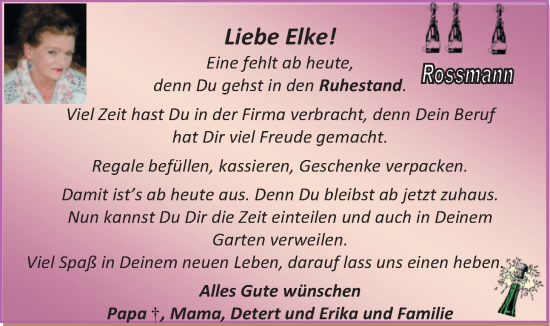 Glückwunschanzeige von Elke  von EZ