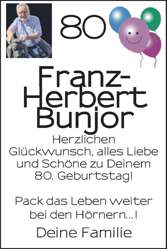 Glückwunschanzeige von Franz-Herbert Bunjor von Nordwest-Zeitung