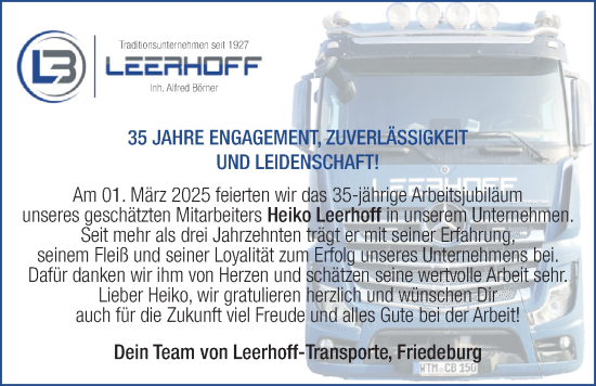 Glückwunschanzeige von Heiko Leerhoff von BM