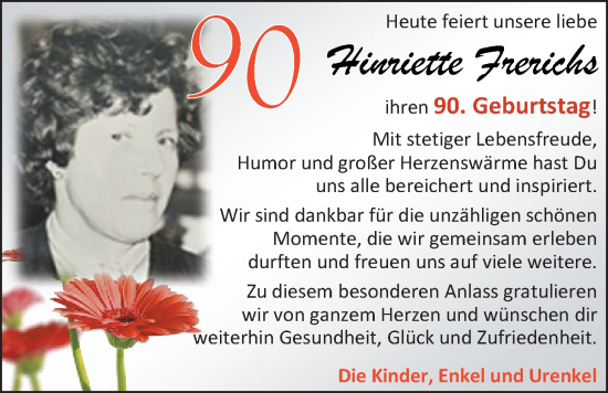 Glückwunschanzeige von Hinriette Frerichs von EZ