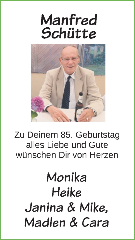 Glückwunschanzeige von Manfred SchÃ¼tte von Nordwest-Zeitung