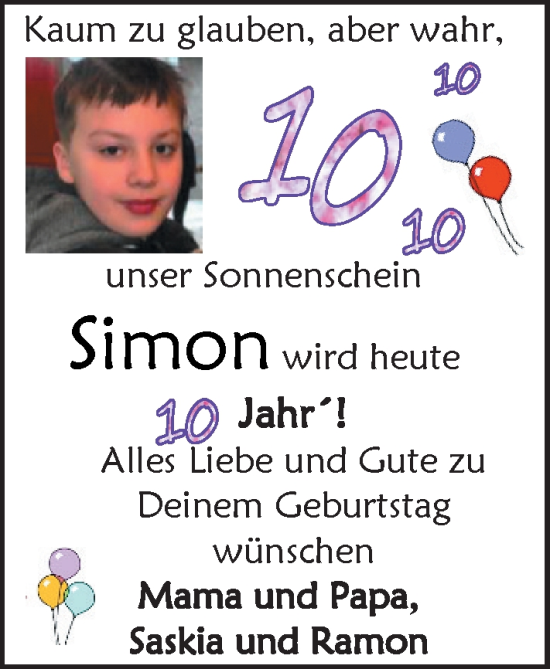 Glückwunschanzeige von Simon  von EZ