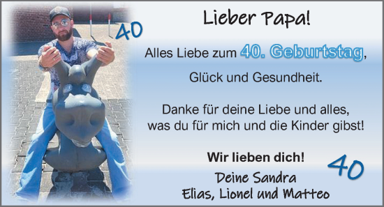 Glückwunschanzeige von 40 zigster Geburtstag  von EZ