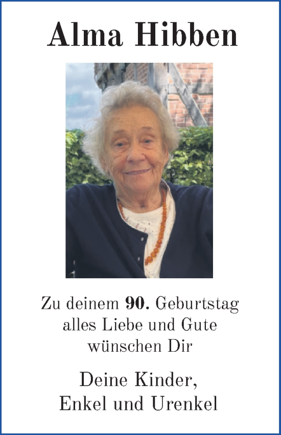 Glückwunschanzeige von Alma Hibben von Nordwest-Zeitung