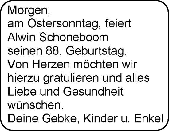 Glückwunschanzeige von Alwin Schoneboom von EZ