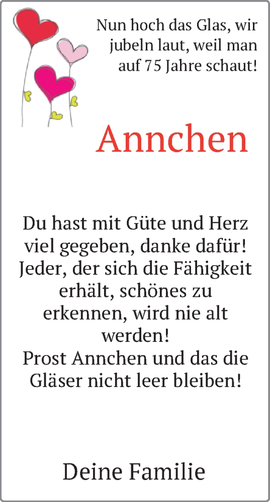 Glückwunschanzeige von Annchen Rothkegel von BM