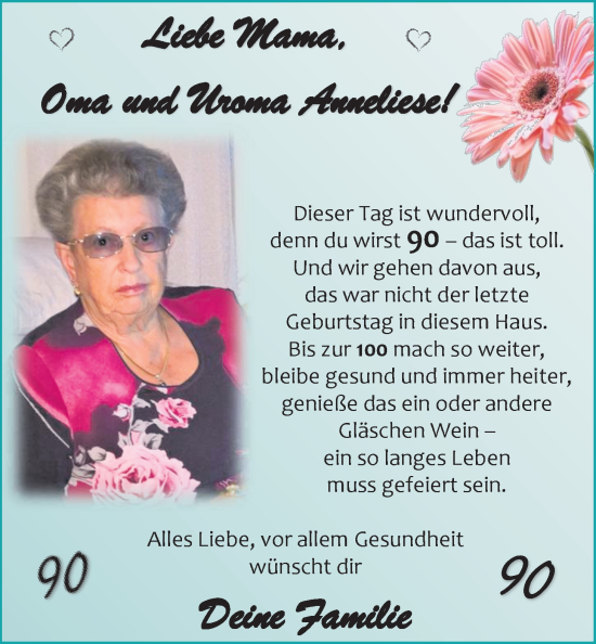 Glückwunschanzeige von Anneliese  von EZ